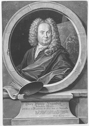 RUGENDAS, Georg Philipp (1666 - 1741). Brustbild nach viertelrechts im Oval des Kupferstechers un...