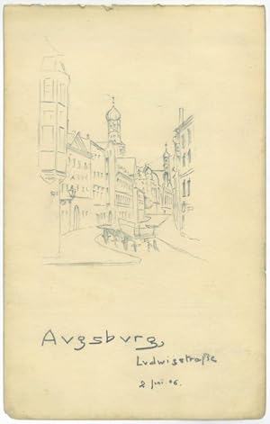 AUGSBURG. - Ludwigstraße. Ludwigstraße mit Fuhrwerk zwischen den Häuserzeilen, am Ende über den D...