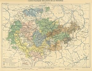 THÜRINGEN. - Karte. "Carte Politique des Etats de la Thuringe".