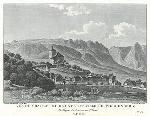 WERDENBERG. "Vue du chateau et de la petite ville de Werdenberg". Gesamtansicht mit Schloß.