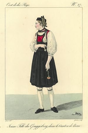 GUGGISBERG. - Tracht. "Jeune Fille du Gouggisberg, dans le Canton de Berne". Junge Frau in Festta...