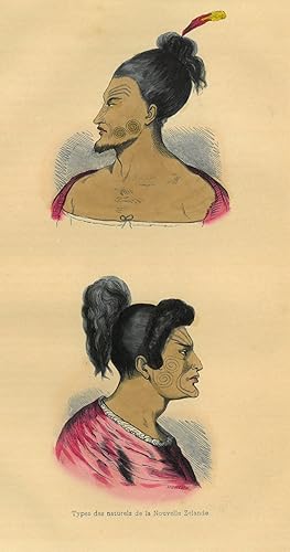 NEUSEELAND. - Tracht. Brustbilder zweier Eingeborener, mit tätowierten Gesichtern.