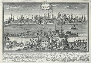 KÖLN. "Colonia Agrippina. Cöln". Gesamtansicht über den Rhein mit großer Wappenkartusche unten mi...