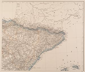 SPANIEN. - Nordostspanien. - Karte. Karte von dern Pyrennäen bis Villareal im Süden, im Westen bi...