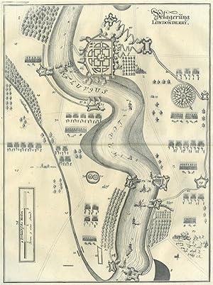 LONDONDERRY/Irland. "Belagerung Londonderry". Stadtplan mit der Umgebung und Belagerung.