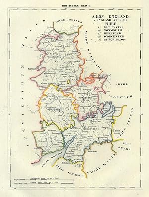 GROSSBRITANNIEN. - England. - Karte. "Kön. England Shire: Gloucester, Monmouth, Hereford, Worcest...