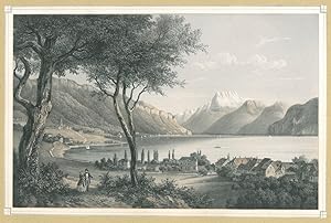 MONTREUX. "Montreux, le château de Chillon, Villeneure et Clarens". Gesamtansicht von einer Anhöh...