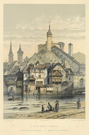 SCHAFFHAUSEN. "Schloss Munoth zu Schaffhausen". Blick über den Rhein auf Altstadthäuser und das S...
