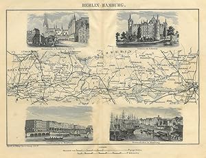 HAMBURG. - Karte. "Berlin - Hamburg". Karte der Strecke zwischen Berlin und Hamburg, in den Ecken...