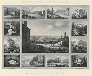 SÄCHSISCHE SCHWEIZ. "Erinnerung an die Sächs. Schweiz". Aussicht vom großen Winterberg (10 x 14 c...