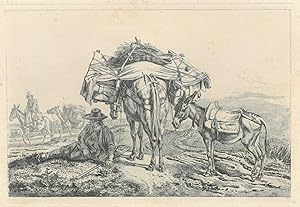Bild des Verkufers fr JOHANN ADAM KLEIN (1792 - 1875). "Sitzender Treiber bei einem Esel und Maulthier". In einer italienischen Landschaft rastet ein Treiber im Schatten seines schwer beladenen Maultiers, rechts ein gesattelter Esel, links reitet ein Bauer auf seinem Maultier, ein Packpferd hinter sich herfhrend. zum Verkauf von Peter Bierl Buch- & Kunstantiquariat Inh.: Andrea Bierl