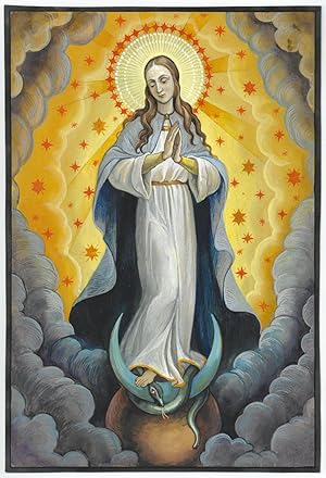 MARIA. - Immaculata. Ganzfigur Mariens, als unbefleckt Empfangene mit Sternenkranz stehend auf de...
