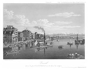 ZÜRICH. "Zürich prise du pont de la Cathedrale, vers la chaine des montagnes". Blick über den See...