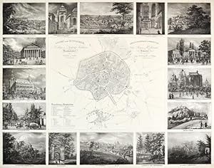 AACHEN. "Aachen und Burtscheid". Stadtplan, umgeben von 21 Ansichten.