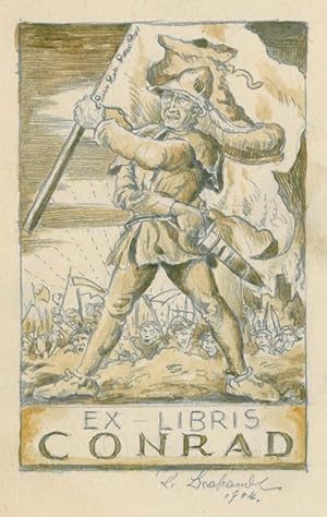 BAUERNKRIEG. - Bundschuh. "Ex-Libris Conrad". Entwurf für ein Exlibris mit Ganzfigur eines Bauern...