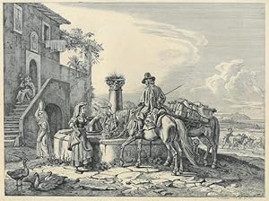 JOHANN ADAM KLEIN (1792 - 1875). "In Genzano bei Rom". Eine Frau in der örtlichen Tracht und ein ...