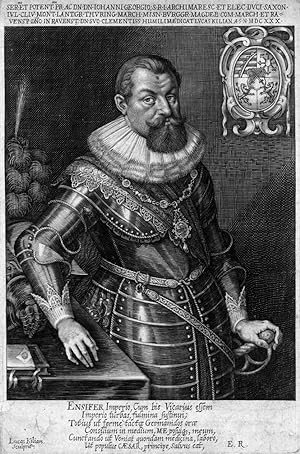 JOHANN GEORG I., Kurfürst von Sachsen (1585 - 1656). Hüftbild nach halbrechts, in Rüstung mit Müh...