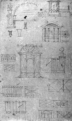 KARL CHRISTIAN RIEDEL (1764 - 1838). - Skizzenblatt. Ca. zehn architektonische Skizzen, dazu vers...