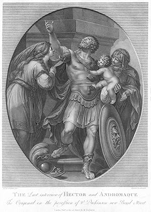 Bild des Verkufers fr MYTHOLOGIE. - Hektor und Andromache. "The last interview of Hector and Andromaque". Hektor mit seinem Sohn Astyanax auf dem Arm und seiner Frau Andromache. zum Verkauf von Peter Bierl Buch- & Kunstantiquariat Inh.: Andrea Bierl