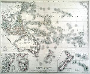 AUSTRALIEN. - Ozeanien. - Karte. "Australien". Gesamtkarte, mit der Pazifischen Inselwelt. Mit fü...