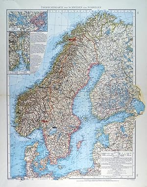 SKANDINAVIEN. - Karte. "Übersichtskarte von Schweden und Norwegen", Finnland und Dänemark. Mit zw...