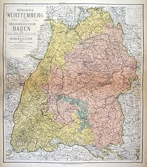 BADEN-WÜRTTEMBERG. - Karte. "Königreich Württemberg. Grossherzogthum Baden. Hohenzollern". Gesamt...