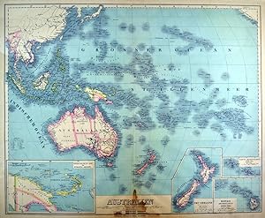 AUSTRALIEN. - Ozeanien. - Karte. "Australien". Gesamtkarte mit der pazifischen Inselwelt. Mit vie...