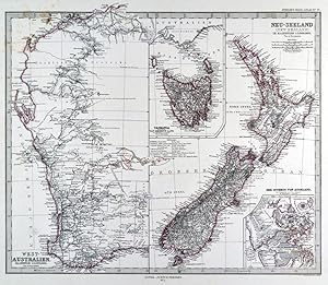 AUSTRALIEN. - Karte. "West-Australien". "Neu-Seeland (New Zealand)". Zwei Karten auf einem Blatt,...