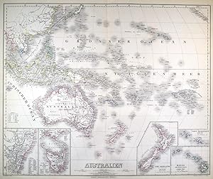AUSTRALIEN. - Ozeanien. - Karte. "Australien". Gesamtkarte, mit der Pazifischen Inselwelt. Mit fü...