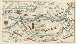 PIRNA. Schlachtenplan von 1756 mit der Elbe im Mittelgrund und den Orten Copitz, Waldersdorf, Pir...