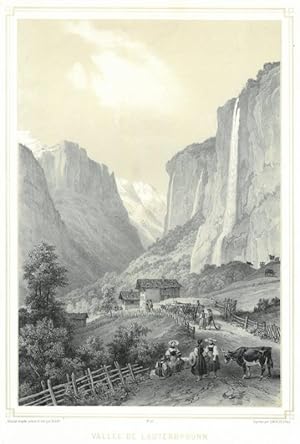 STAUBBACH FALL/bei Lauterbrunnen. "Vallée de Lauterbrounn. Cascade de Staubbach". Ansicht mit län...