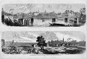 GLOGAU. Zwei Ansichten untereinander: "Die Eisenbahnbrücke über die Neue Oder" und "Die Eisenbahn...