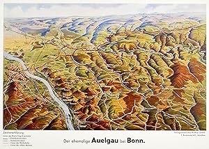 SIEGERLAND. "Der ehemalige Auelgau bei Bonn". Reliefpanorama des Siegerlandes mit der Rhein-Sieg ...