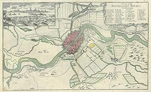 BREMEN. Stadtplan mit Weser und umliegenden Orten, links oben kleine Gesamtansicht (6 x 13 cm).