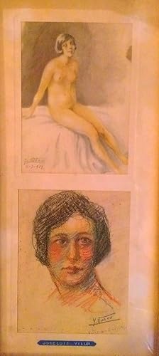 2 DIBUJOS ORIGINALES DE JOSE LUIS VILLAR, 1932, FIRMADO, 20X15.