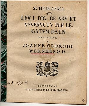 Imagen del vendedor de Schediasma quo lex I. Dig. De usu et usufructu per legatum datis explicatur. a la venta por Wissenschaftliches Antiquariat Kln Dr. Sebastian Peters UG