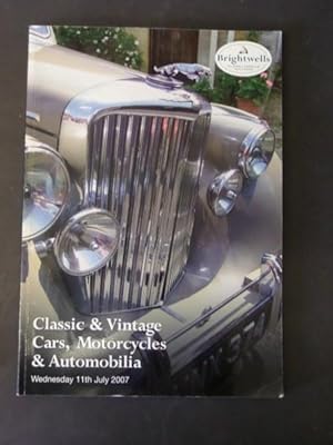 Brightwells Classic & Vintage Cars, Motorcycles & Automobilia Sale Catalogue: Wed 11th July 2007