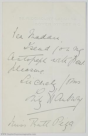 Autograph Letter Signed to Miss Ruth J. PIZA, (Lily, 1874-1908, Shakespearean Actress, created th...