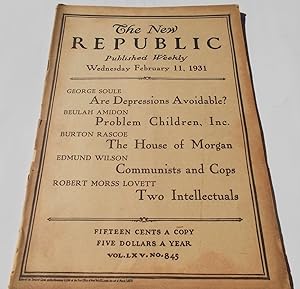 Imagen del vendedor de The New Republic (Wednesday, February 11, 1931, No. 845) (Magazine) a la venta por Bloomsbury Books