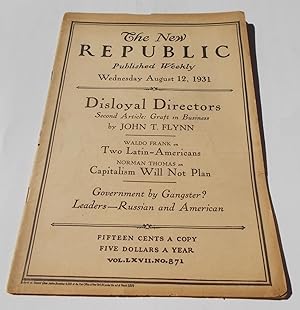 Seller image for The New Republic (Wednesday, August 12, 1931, No. 871) (Magazine) for sale by Bloomsbury Books