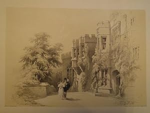 Original Antique Print Illustrating Haddon Hall in Derbyshire, The Seat of His Grace the Duke of ...