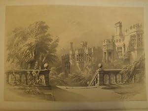 Original Antique Print Illustrating Haddon Hall in Derbyshire, The Seat of His Grace the Duke of ...