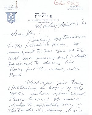 AUTOGRAPH LETTER SIGNED TO SATURDAY EVENING POST ART DIRECTOR KEN STUART