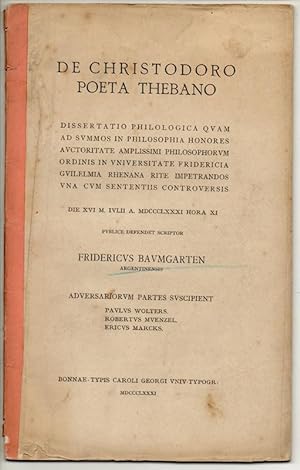 De Christodoro poeta Thebano. Dissertation.