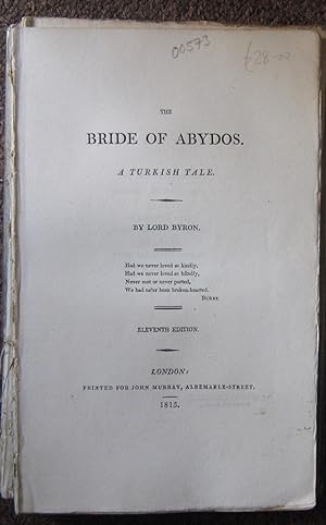 Image du vendeur pour THE BRIDE OF ABYDOS. A TURKISH TALE. mis en vente par Graham York Rare Books ABA ILAB