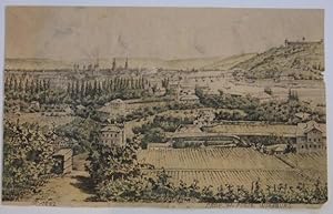 Lithographierte Gesamtansicht von Würzburg (vom Stein, von Norden) 19,2 x 31,5 cm. Rückseitig Tex...