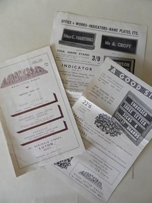 J. Franks & Co.: Wood Letter Makers, Sales leaflets and Price List 1946