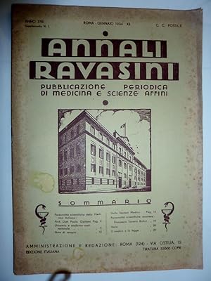 "ANNALI RAVASINI Pubblicazione Periodica di Medicina e Scienze Affini Anno XVIII Roma Gennaio 1934"