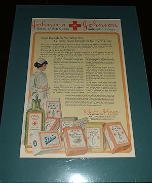 Large 1917 Full Page Color Ad for Johnson & Johnson Medical Products, Matted Ready to Frame , Gre...
