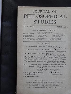 Imagen del vendedor de JOURNAL OF PHILOSOPHICAL STUDIES Vol.1, No.2 April 1926 a la venta por Douglas Books